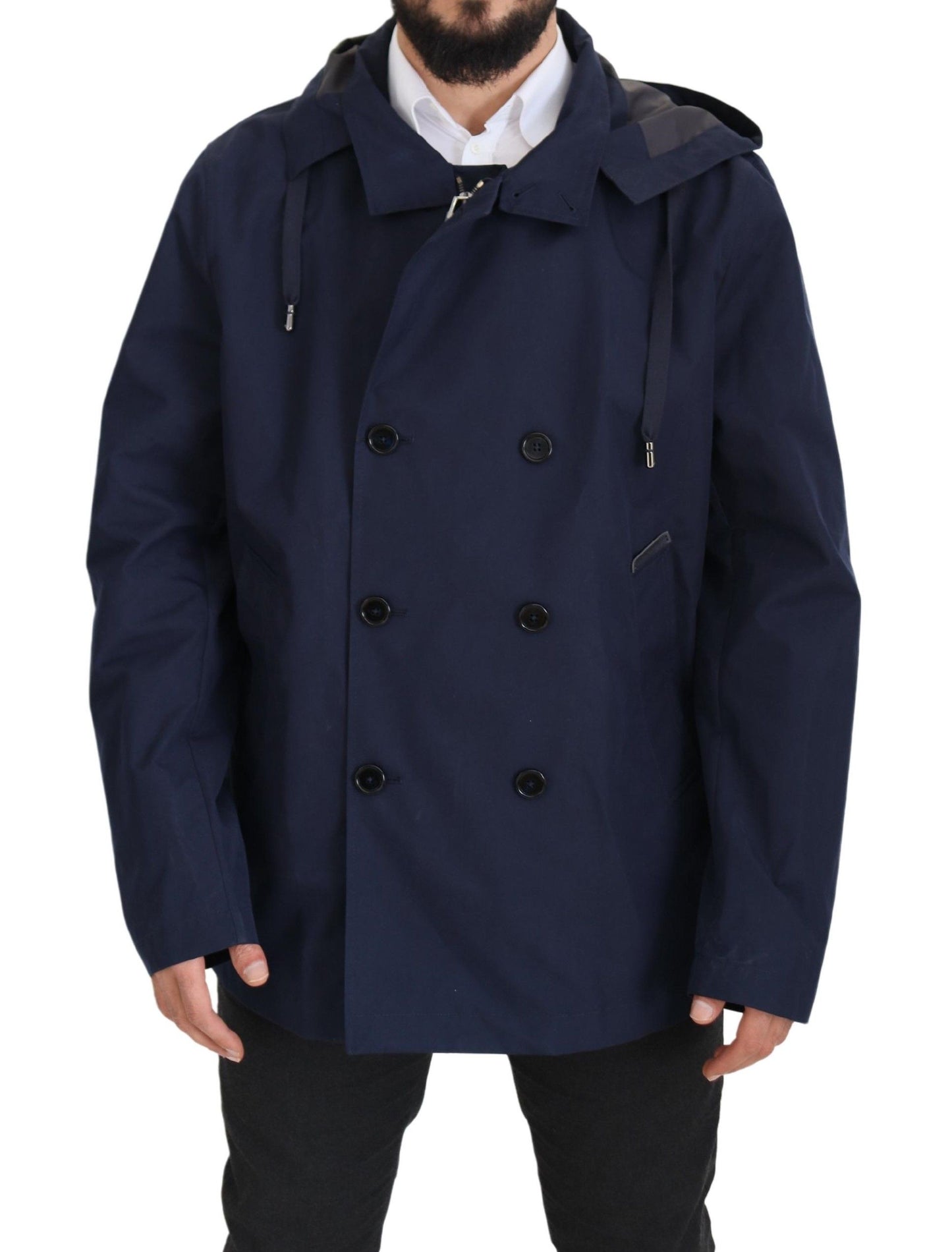 Dolce &amp; Gabbana Elegante parka azul cruzada con doble botonadura