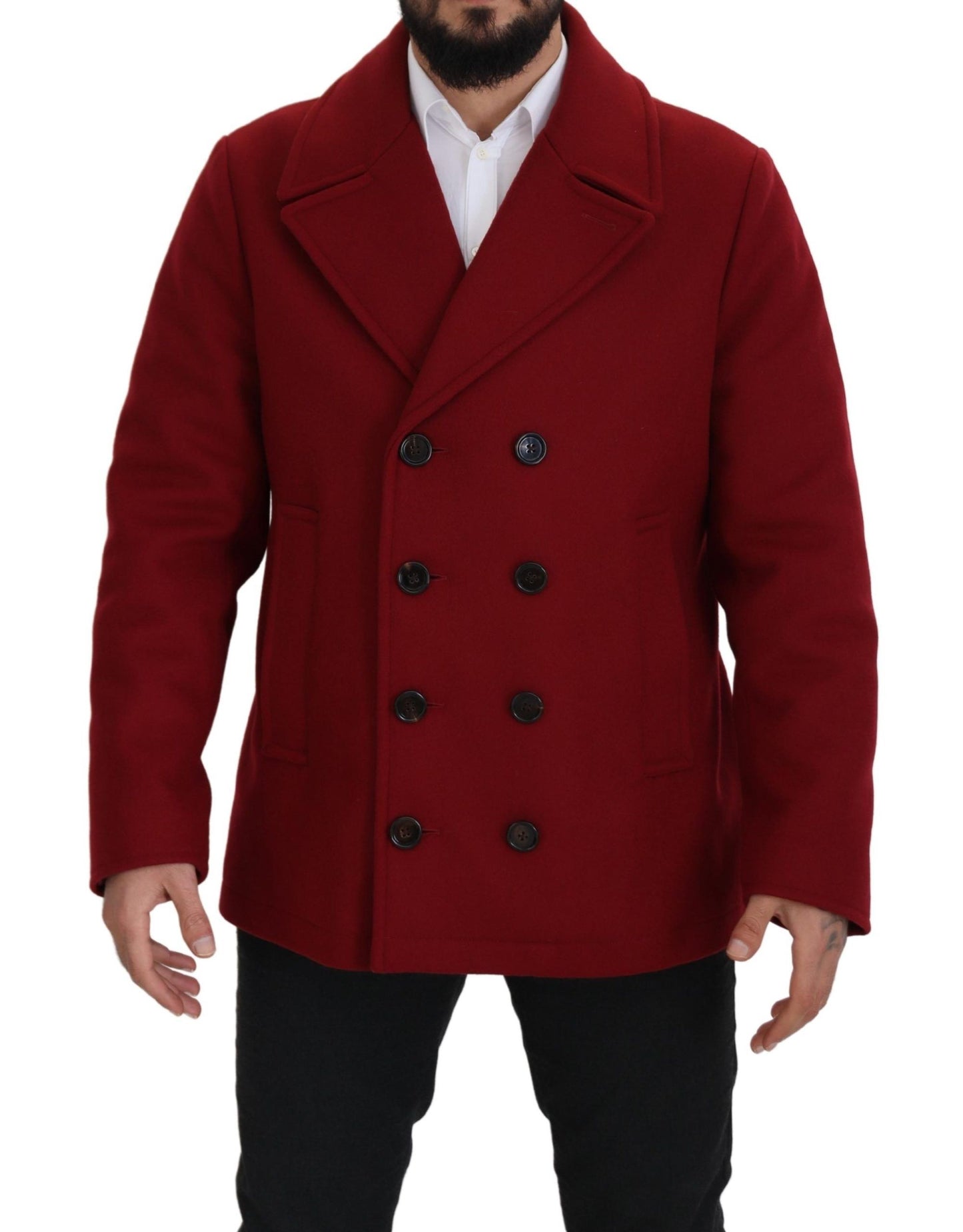 Dolce & Gabbana Elegant Red Double Breasted Wool Jacket – IT52 | L par Dolce & Gabbana | Disponible sur Sandy Store ByNet