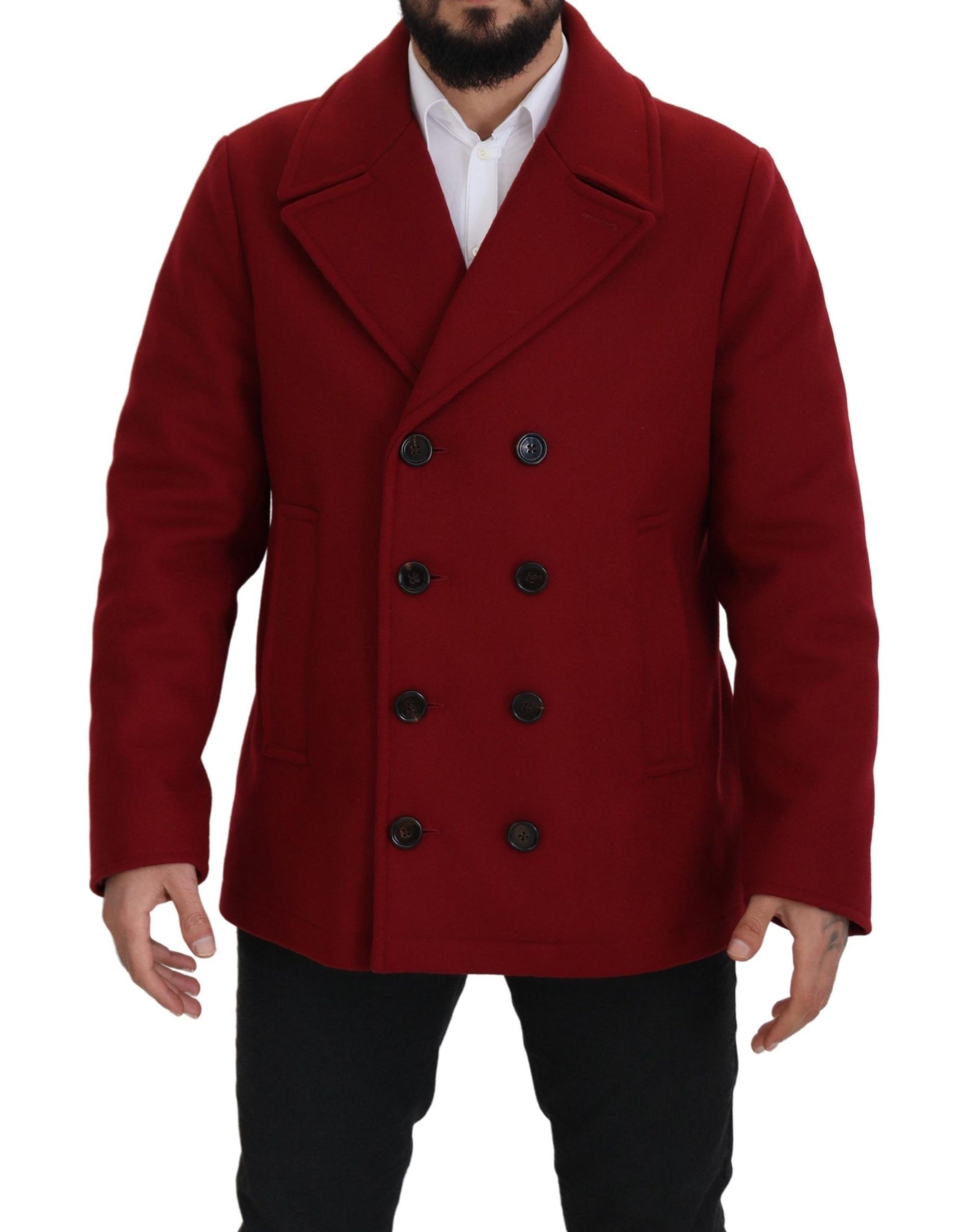 Dolce & Gabbana Elegant Red Double Breasted Wool Jacket – IT52 | L par Dolce & Gabbana | Disponible sur Sandy Store ByNet