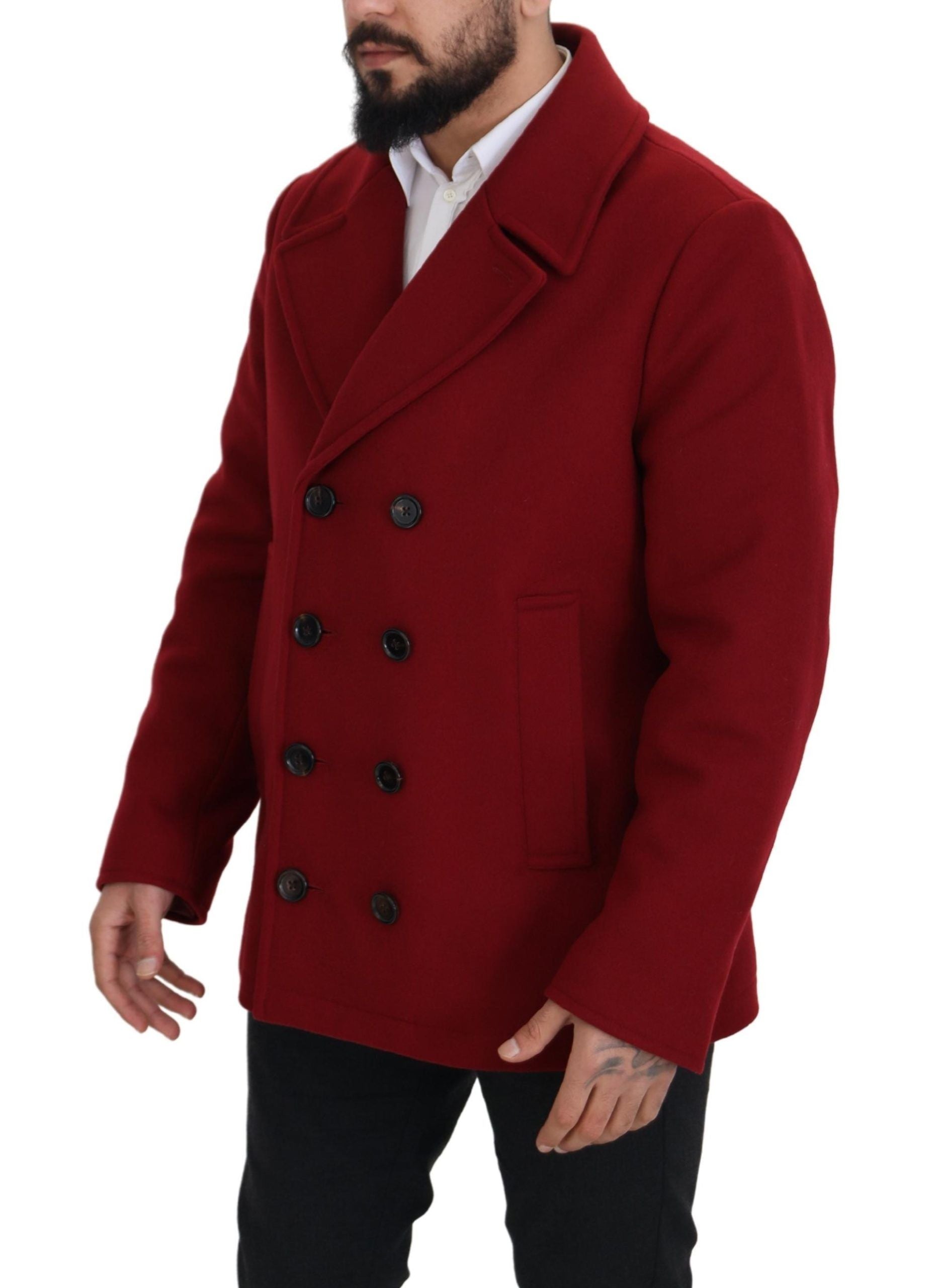 Dolce & Gabbana Elegant Red Double Breasted Wool Jacket – IT52 | L par Dolce & Gabbana | Disponible sur Sandy Store ByNet
