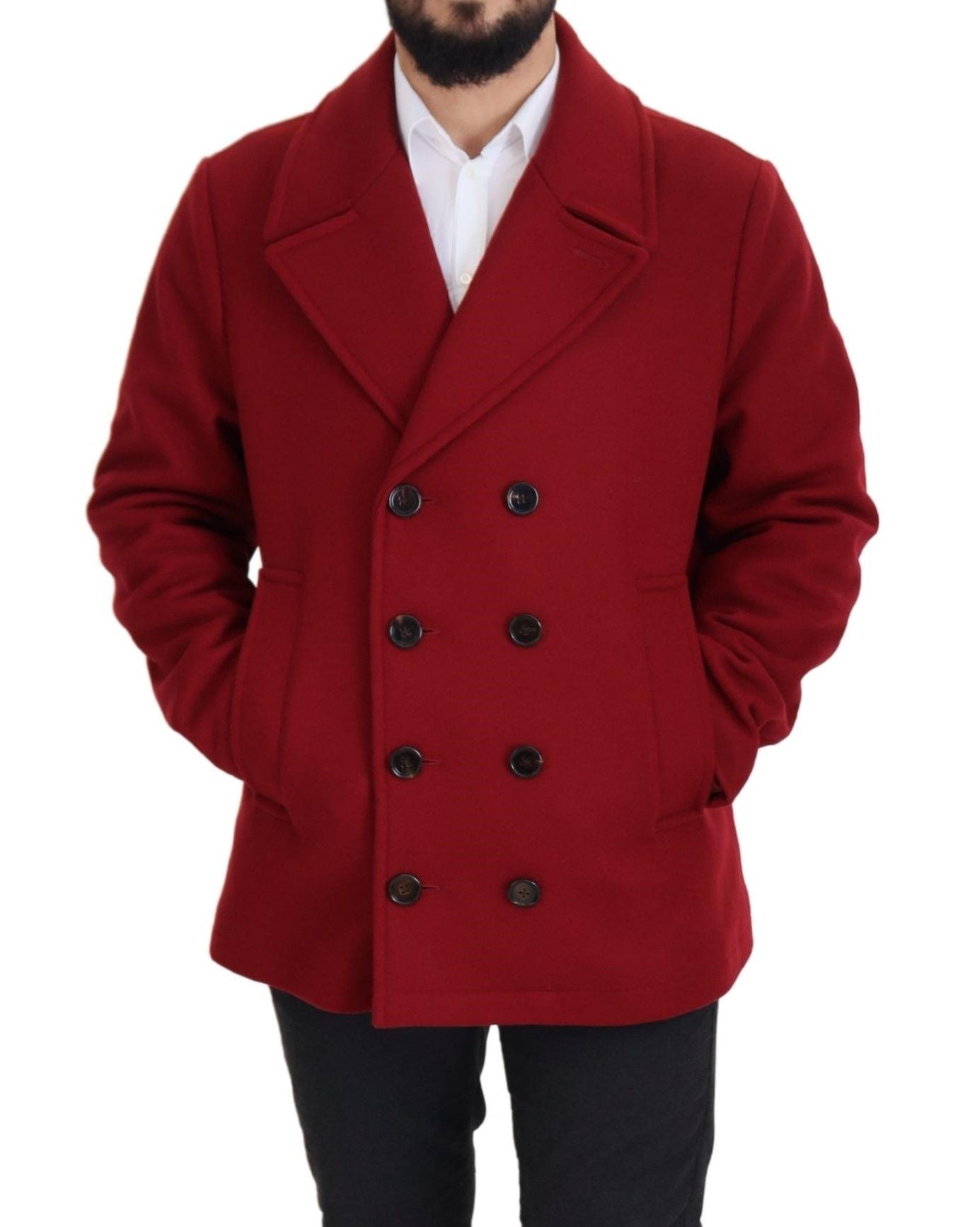 Dolce & Gabbana Elegant Red Double Breasted Wool Jacket – IT52 | L par Dolce & Gabbana | Disponible sur Sandy Store ByNet