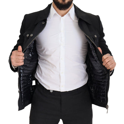 Dolce &amp; Gabbana Elegante chaqueta de mezcla de lana negra con cremallera completa