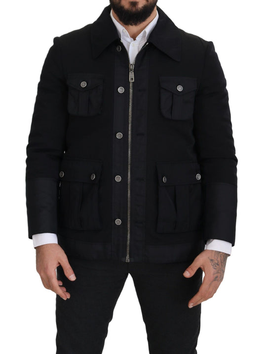 Dolce &amp; Gabbana Elegante chaqueta de mezcla de lana negra con cremallera completa