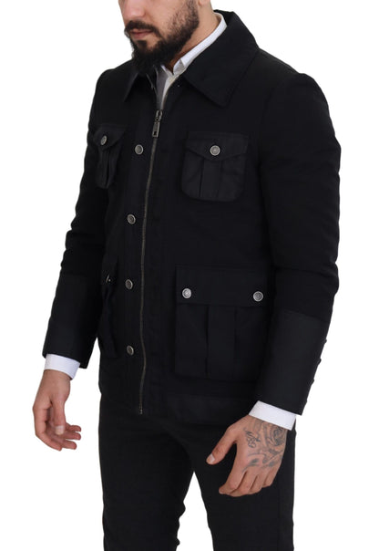 Dolce &amp; Gabbana Elegante chaqueta de mezcla de lana negra con cremallera completa