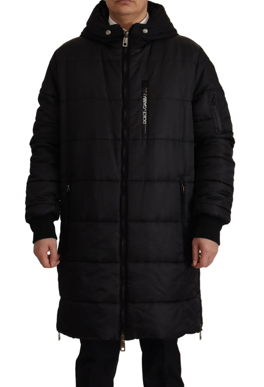 Dolce &amp; Gabbana Elegante chaqueta de invierno parka con capucha negra