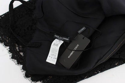 Dolce &amp; Gabbana Elegante vestido negro hasta la rodilla con encaje floral