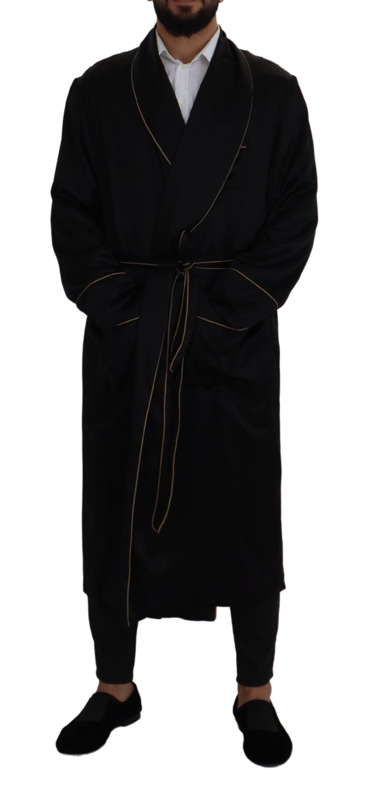 Dolce &amp; Gabbana Elegante abrigo largo de seda negro