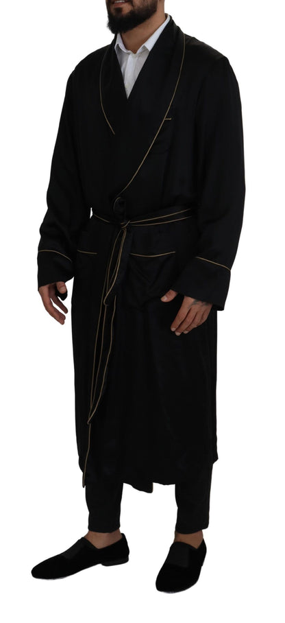 Dolce &amp; Gabbana Elegante abrigo largo de seda negro