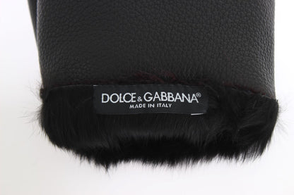 Dolce &amp; Gabbana Elegantes guantes de piel negro y burdeos