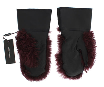 Dolce &amp; Gabbana Elegantes guantes de piel negro y burdeos
