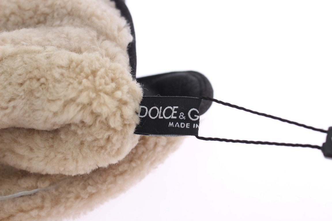 Dolce &amp; Gabbana Elegantes guantes de lana de oveja gris con tachuelas