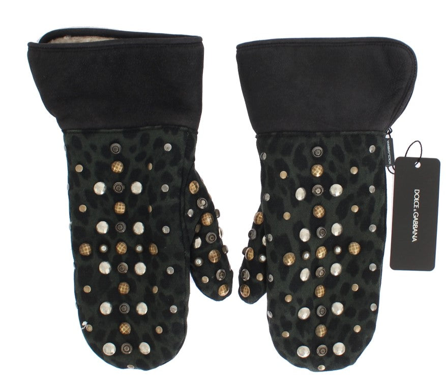 Dolce &amp; Gabbana Elegantes guantes de lana de oveja gris con tachuelas