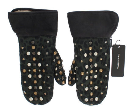 Dolce &amp; Gabbana Elegantes guantes de lana de oveja gris con tachuelas