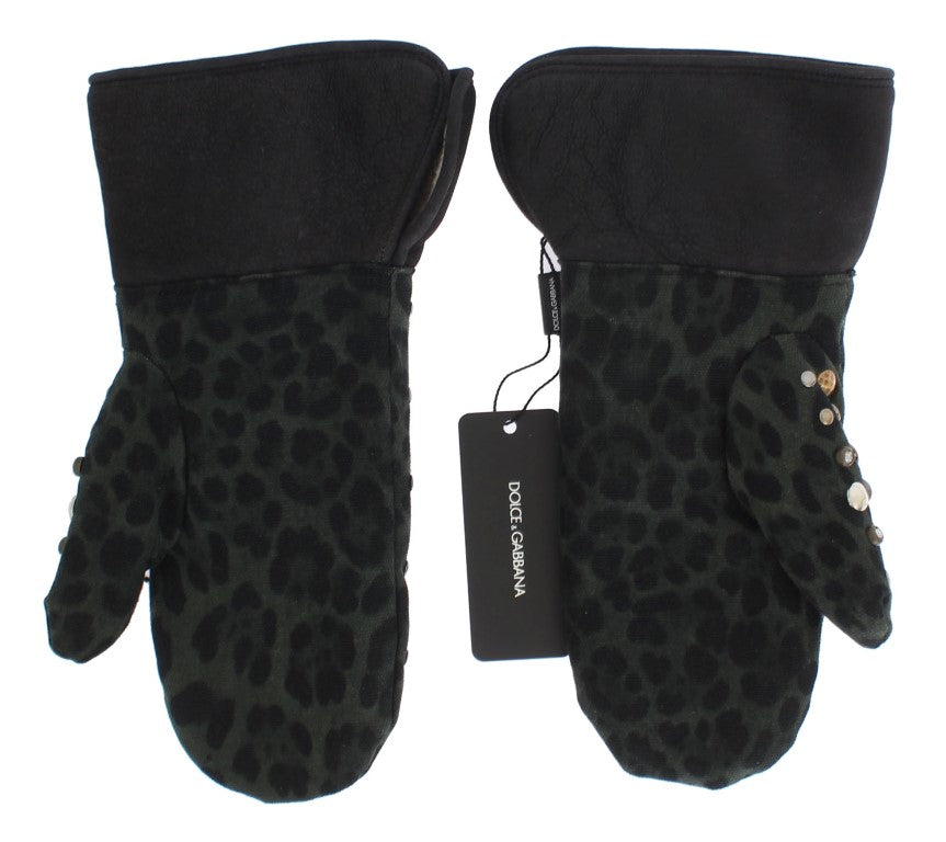Dolce &amp; Gabbana Elegantes guantes de lana de oveja gris con tachuelas