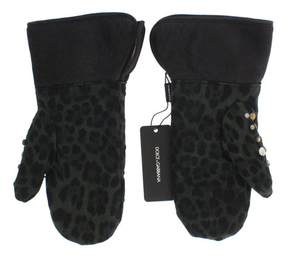 Dolce &amp; Gabbana Elegantes guantes de lana de oveja gris con tachuelas