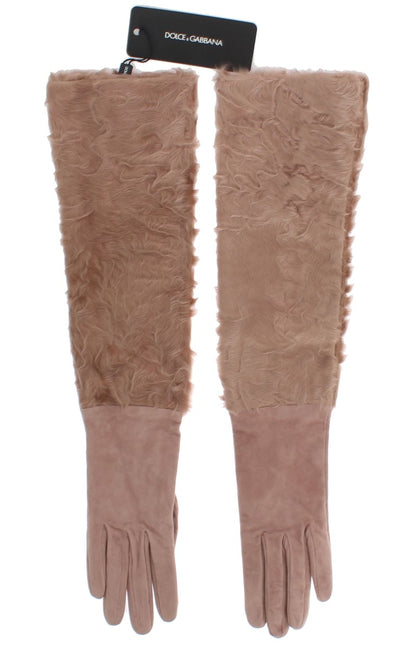 Dolce &amp; Gabbana Elegantes guantes hasta el codo de ante beige