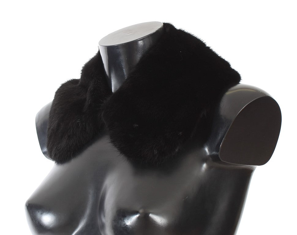 Dolce &amp; Gabbana Elegante bufanda cruzada para hombros de piel de visón negra