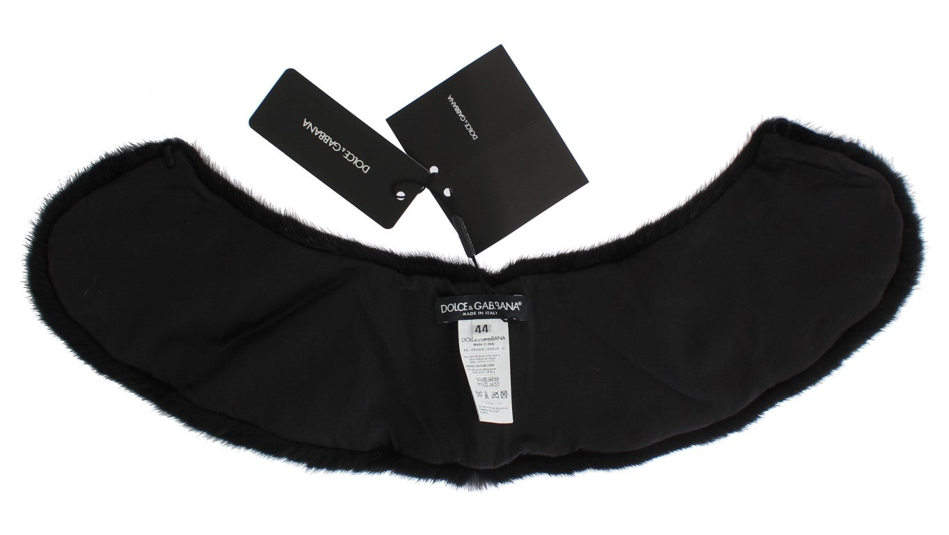 Dolce &amp; Gabbana Elegante bufanda cruzada para hombros de piel de visón negra
