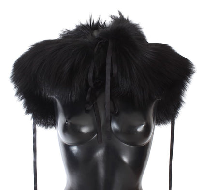 Dolce &amp; Gabbana Elegante bandolera de seda y piel de zorro negra