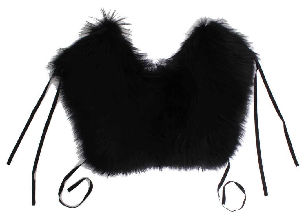Dolce &amp; Gabbana Elegante bandolera de seda y piel de zorro negra