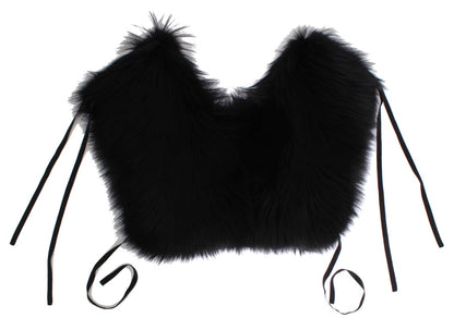 Dolce &amp; Gabbana Elegante bandolera de seda y piel de zorro negra