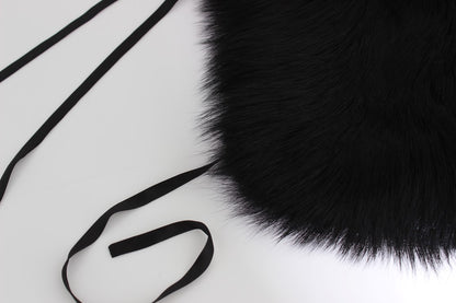 Dolce &amp; Gabbana Elegante bandolera de seda y piel de zorro negra