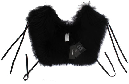Dolce &amp; Gabbana Elegante bandolera de seda y piel de zorro negra