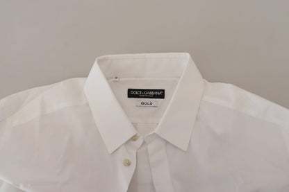 Dolce &amp; Gabbana Elegante camisa de vestir blanca con plumas de pavo real