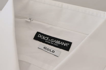 Dolce &amp; Gabbana Elegante camisa de vestir blanca con plumas de pavo real