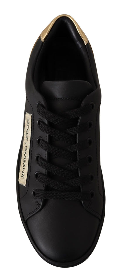 Zapatillas bajas elegantes de cuero negro y dorado de Dolce &amp; Gabbana