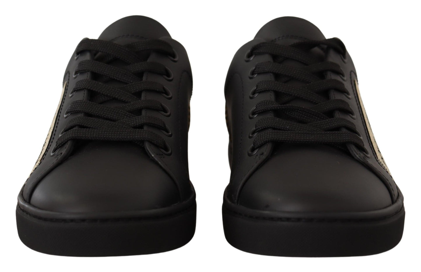Zapatillas bajas elegantes de cuero negro y dorado de Dolce &amp; Gabbana