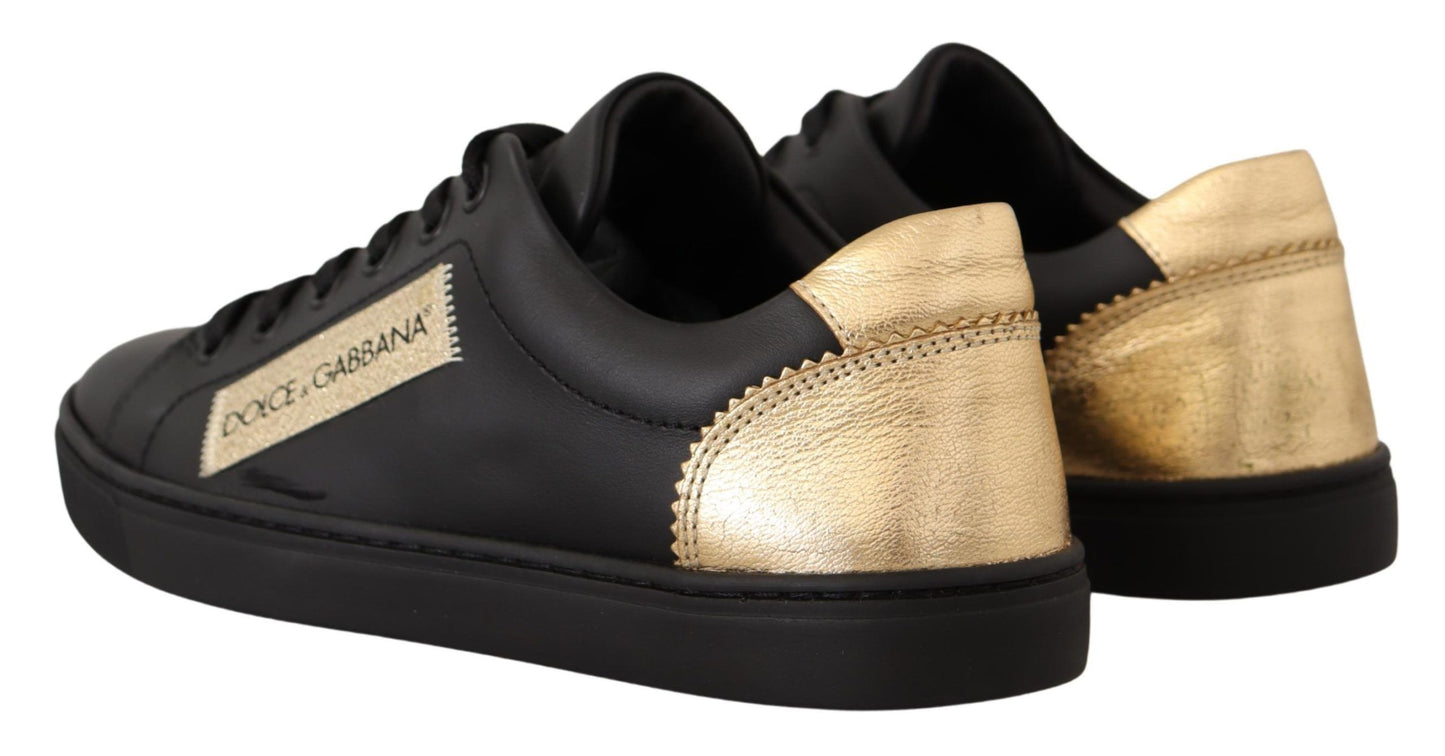 Zapatillas bajas elegantes de cuero negro y dorado de Dolce &amp; Gabbana
