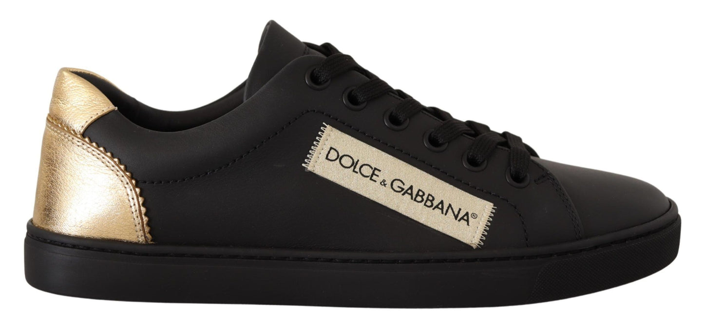 Zapatillas bajas elegantes de cuero negro y dorado de Dolce &amp; Gabbana