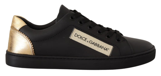 Zapatillas bajas elegantes de cuero negro y dorado de Dolce &amp; Gabbana