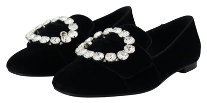 Dolce &amp; Gabbana Mocasines Chic De Terciopelo Con Adornos De Cristal