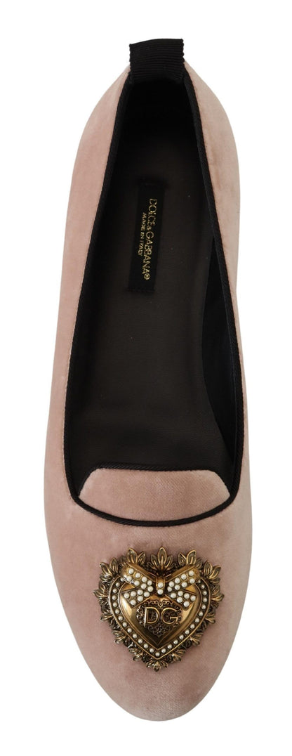 Dolce &amp; Gabbana Elegantes mocasines Devotion de terciopelo rosa