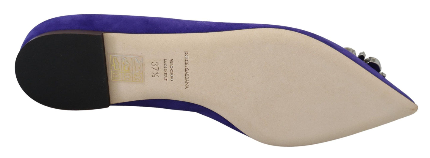 Dolce &amp; Gabbana Zapatos planos de ante morado con cristales adornados