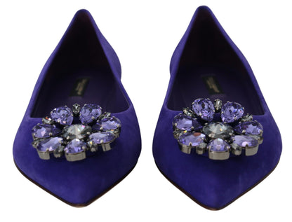 Dolce &amp; Gabbana Zapatos planos de ante morado con cristales adornados
