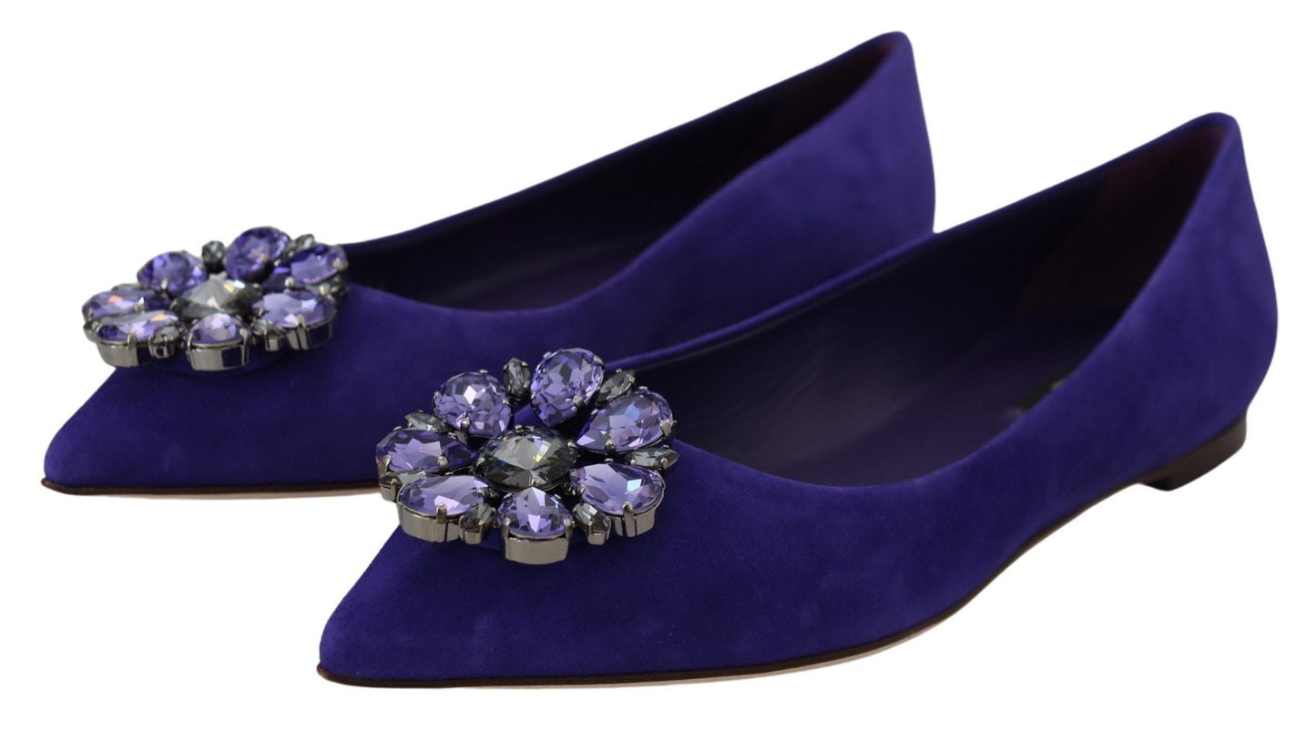 Dolce &amp; Gabbana Zapatos planos de ante morado con cristales adornados