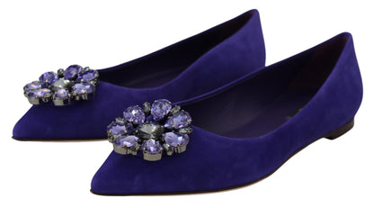 Dolce &amp; Gabbana Zapatos planos de ante morado con cristales adornados
