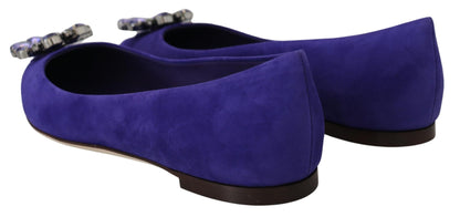 Dolce &amp; Gabbana Zapatos planos de ante morado con cristales adornados