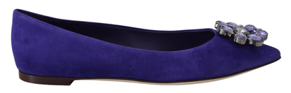 Dolce &amp; Gabbana Zapatos planos de ante morado con cristales adornados