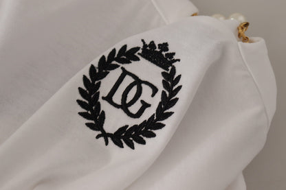 Dolce & Gabbana White Necklace Embellished Neckline T-shirt Top