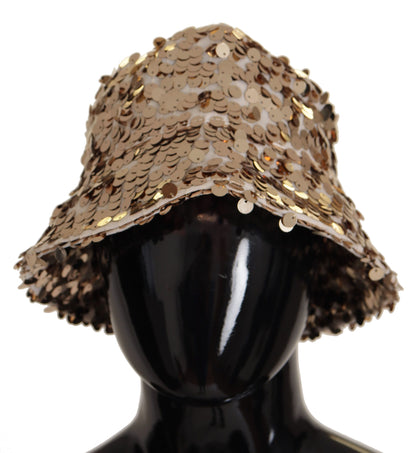 Dolce &amp; Gabbana Elegante sombrero de pescador dorado con lentejuelas