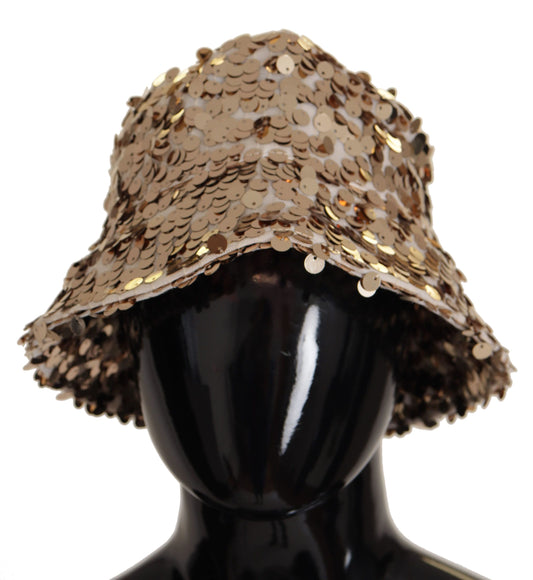Dolce &amp; Gabbana Elegante sombrero de pescador dorado con lentejuelas