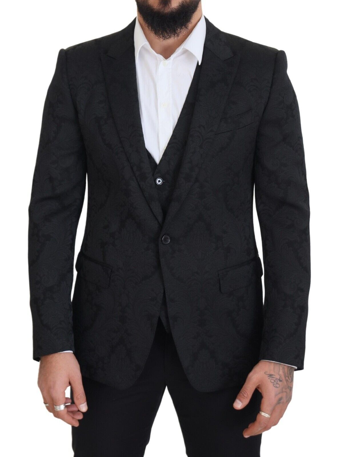 Dolce &amp; Gabbana Elegante conjunto de chaqueta y chaleco de traje Martini negro