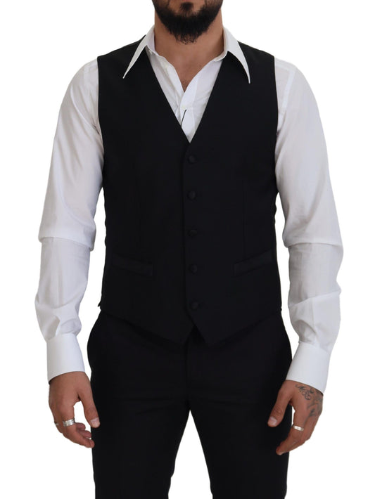 Dolce &amp; Gabbana Elegante chaleco de vestir negro con botonadura simple