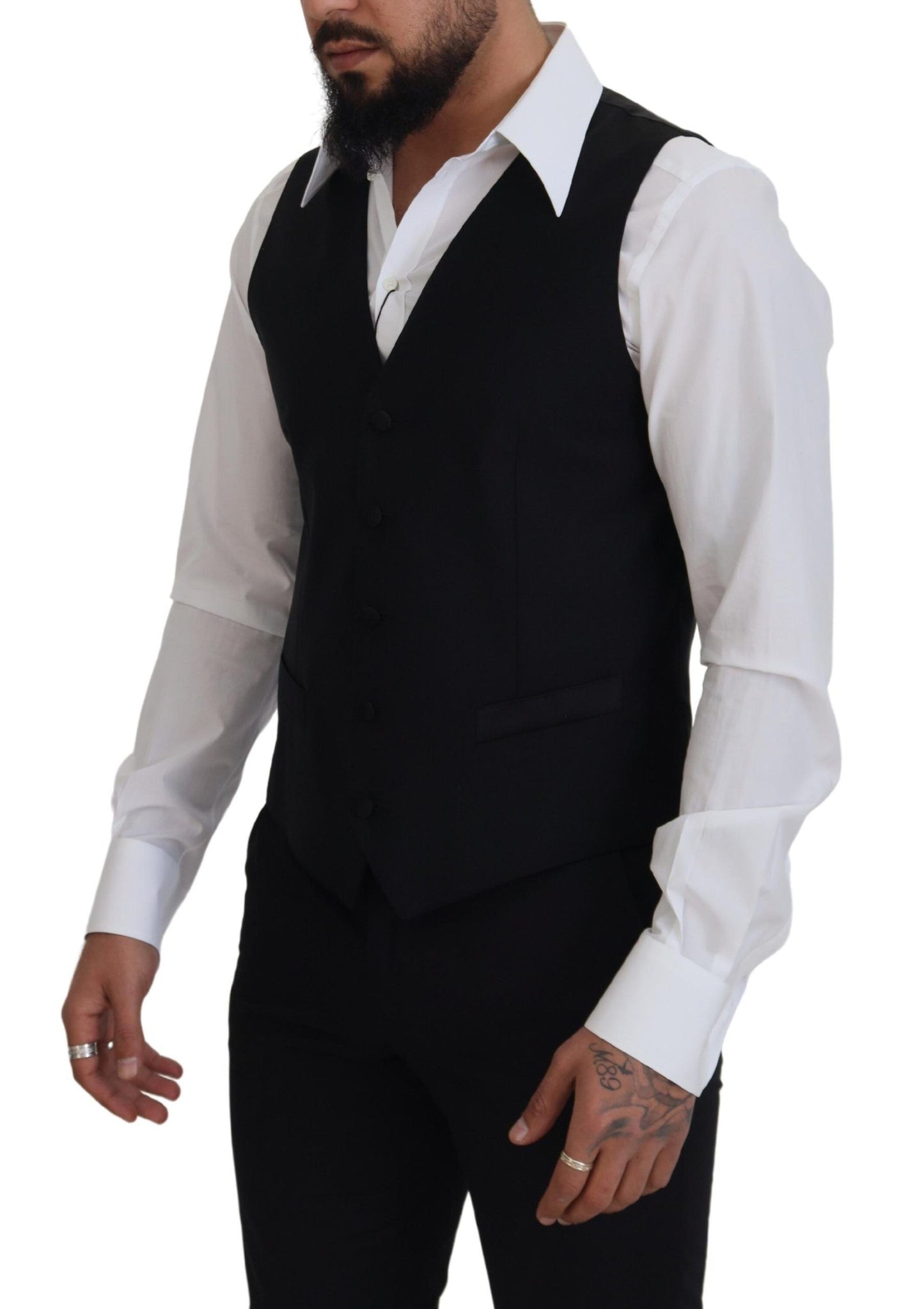 Dolce &amp; Gabbana Elegante chaleco de vestir negro con botonadura simple