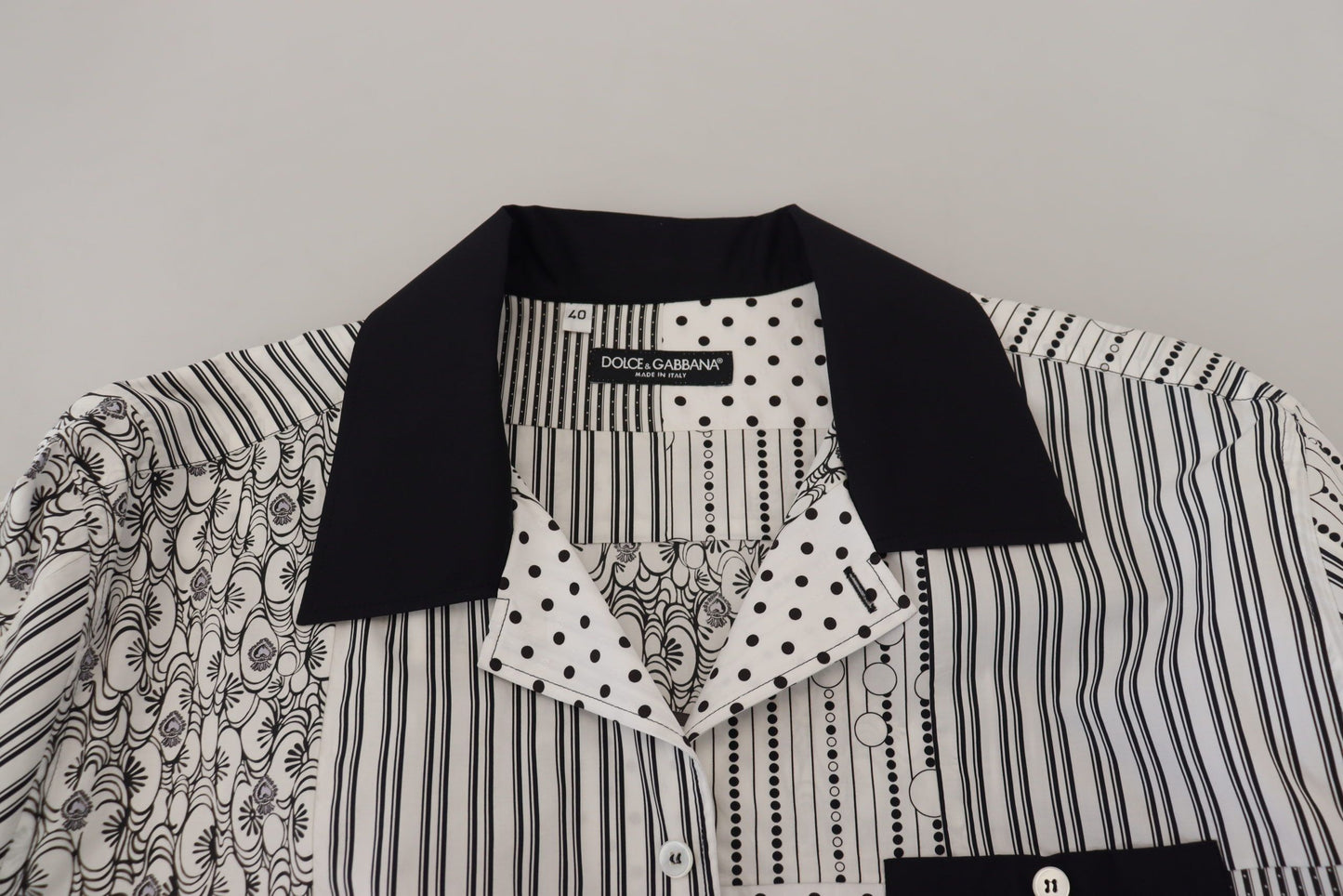 Dolce &amp; Gabbana Elegante camisa de algodón en blanco y negro