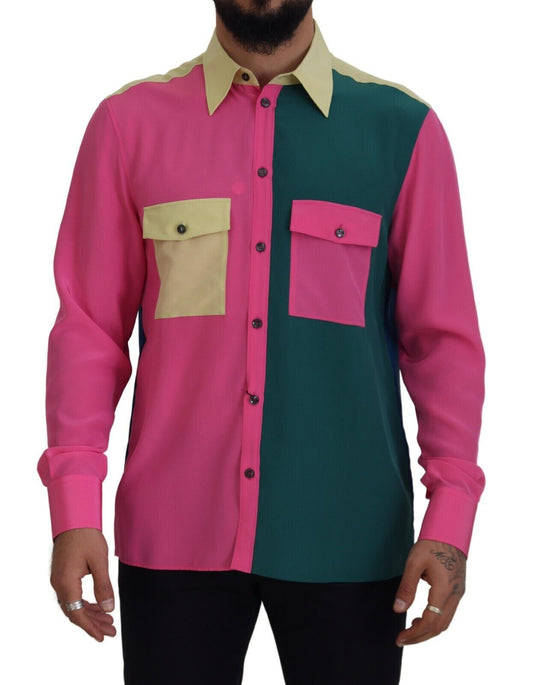 Dolce &amp; Gabbana Elegante camisa con botones de seda multicolor